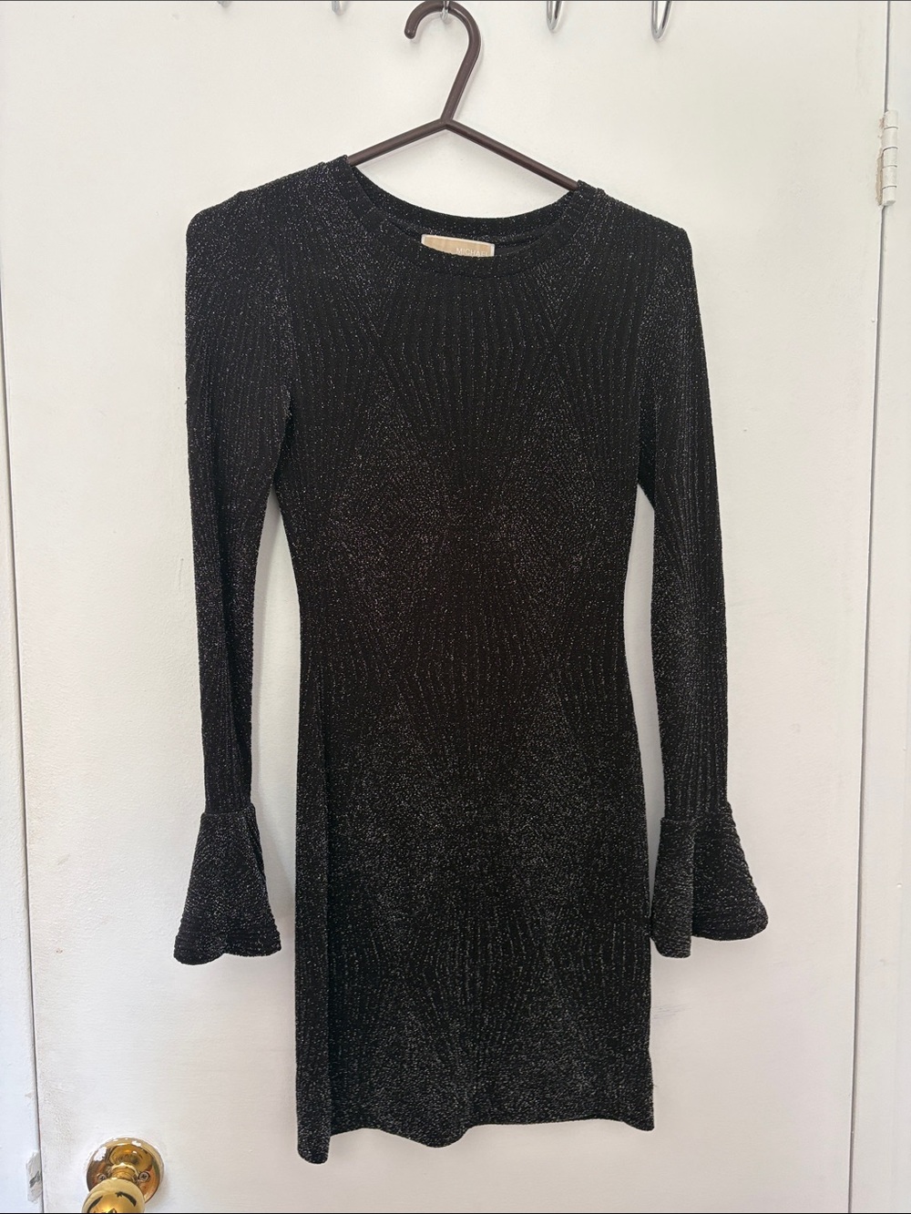 Michael Kors Black Metallic Long-Sleeve Knit Dress with Bell Cuffs